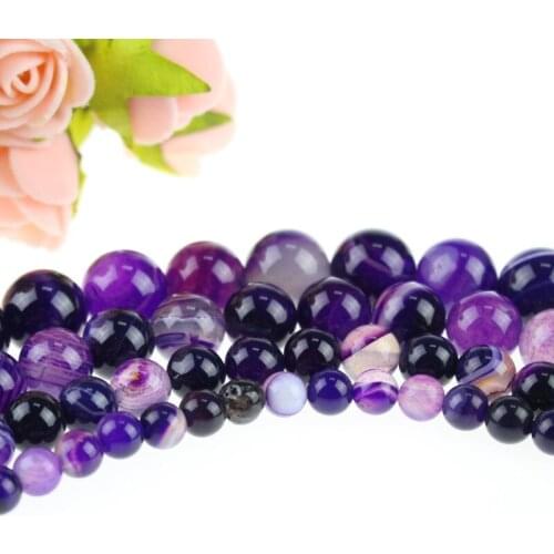 Free delivery Natural Stone Purple Stripe Agates Onyx Round Loose Beads For Jewerly Making 4/6/8/10/12mm Spacer Beads Diy Bracel