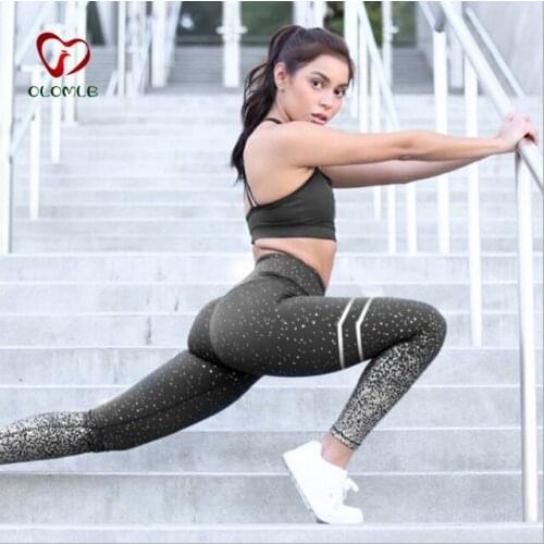 OLOMLB New Hotsale Women Gold Print Leggings No Transparent Exercise Fitness Leggings Push Up Workout Female Pants