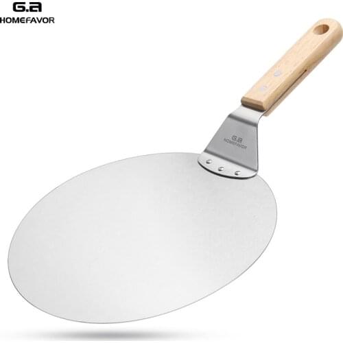 Pizza Shovel Pastry Tools Accessories Pizza Peel Round Stainless Steel Non-stick Pizza Paddle Spatula With Oak Wooden Handle
