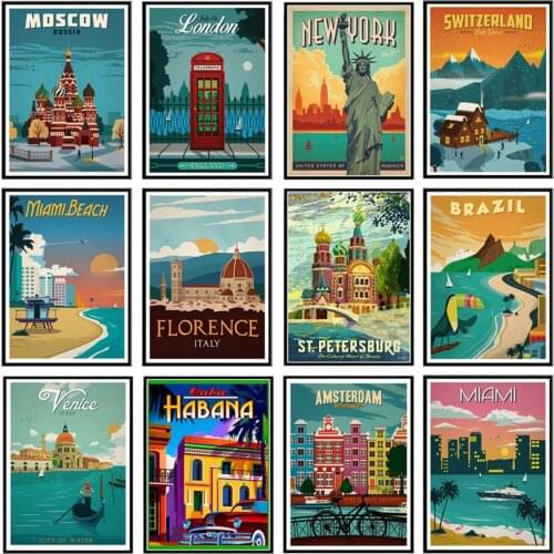 LZAIQIZG New York Netherlands Amsterdam London City Diamond Painting Vintage Europe America Landscape Cross Stitch Home Decor