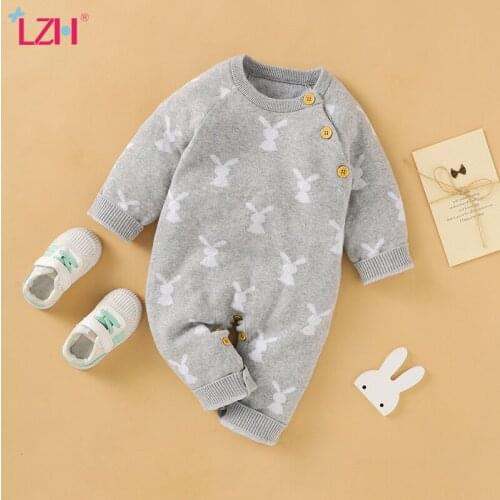 LZH 2021 Long Sleeve Baby Girl Clothes Cute Print Bunny Bodysuit For Newborns Autumn Romper For Kids Clothing Boys Jumpsuit 0-2T