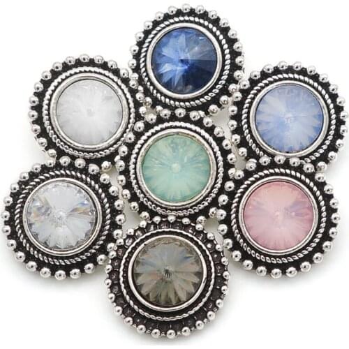 Fashion beauty Round Simple Rhinestone 18MM metal snap buttons fit DIY 18mm snap jewelry wholesale KZ3272