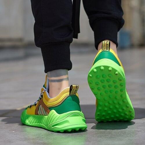 Mens Cheap Sports Shoes Running Sneakers Bright Color Matching Leather Breathable Mesh Mens Shoes Platform Jogging Shoes