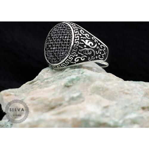Original Sterling 925 Silver Mens ring With Black Zircon Stone. Mens Jewelry All Sizes Are Available