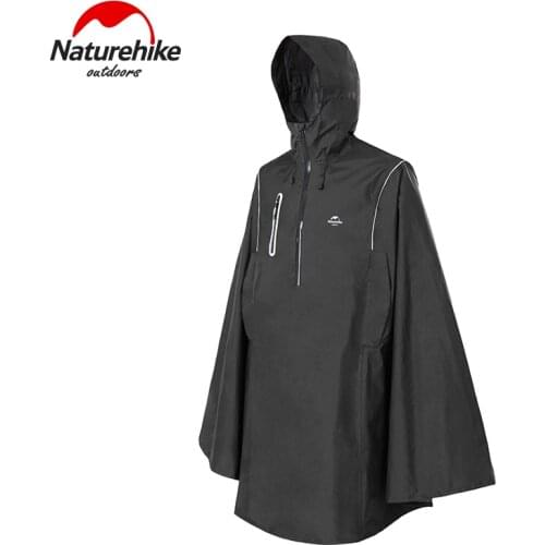 Naturehike Black Fashion Adult Waterproof Long Poncho Multifunctional Hooded For Outdoor Hiking Travel Raincoat NH21FS038
