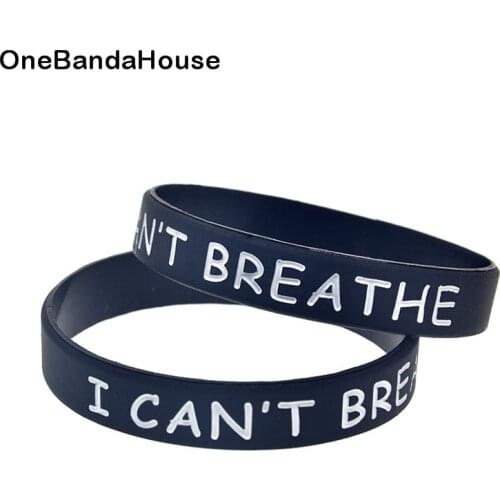 OBH 50PCS I Can not Breathe Silicone Wristband Black Adult Size