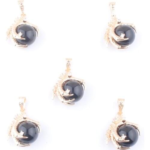 Wholesale 5Pcs/Lot Black Agates Stone Pendants Dragon Claw Charm Round Ball Bead Crystal Reiki Chakra Jewelry TN3091