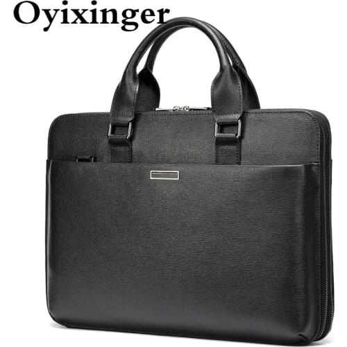 OYIXINGER 2021 New Luxury Men Laptop Bag Business Cowhide Laptop Bags For 13.3" Macbook Hp Genuine Leather Male Laptop Briefcase