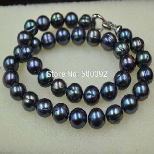 Free shipping Genuine 10-11mm black freshwater pearl necklace