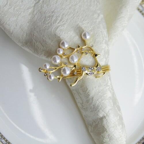 Qn19012201 free shipping Silver Gold Reindeer with pearl napkin ring wedding holiday decoration , cheap napkin holder 12 pcs