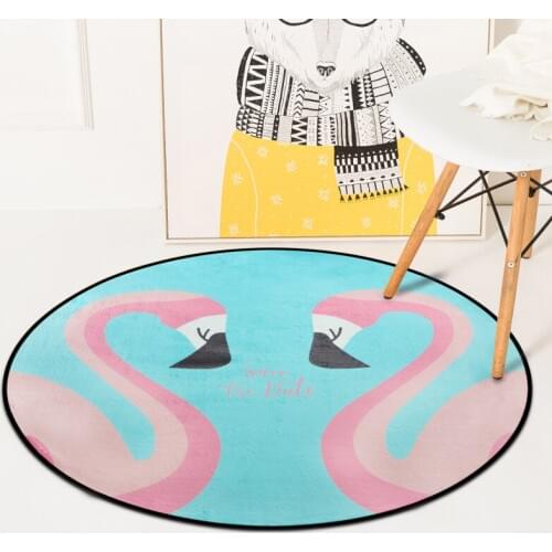Pink Flamingos Cartoon Carpet Rugs Nordic Style Living Room Bedroom Carpets For Children Anit-Slip Home Decor Round Floor Mats