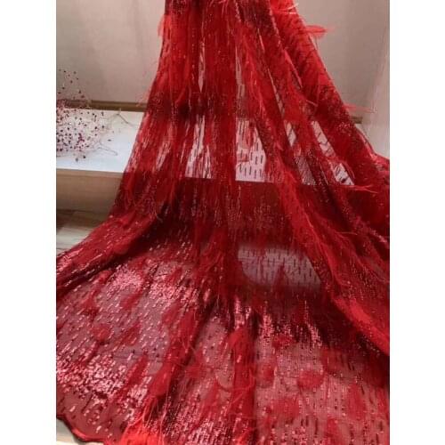 Super quality SYJ-3912 sequins french net lace graceful african embroidered net lace fabric with feather
