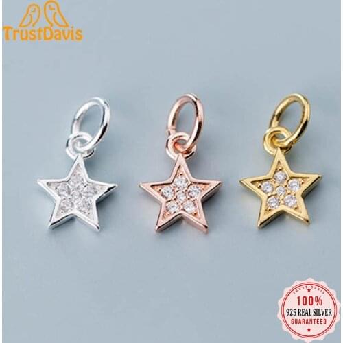 TrustDavis 2021 Fashion Real 925 Sterling Silver Sweet Star Dazzling CZ Charm Pendant Handmade DIY Accessories Jewelry DZ109