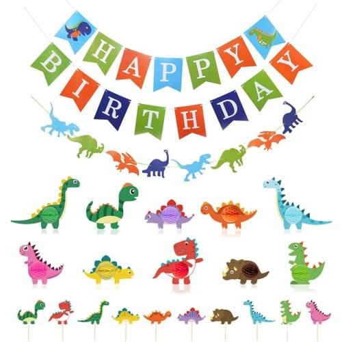 Dinosaur Themed Childrens Birthday Party Decoration Set Flag-pulling Cake Decorated With A Three-dimensional Honeycomb YK52