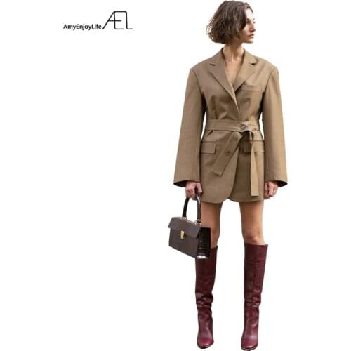AEL High Quality Fabric 2019 Spring Autumn Women Blazers Suits Khaki Loose Designs Business Ladies Casual Suits Daily Clothing