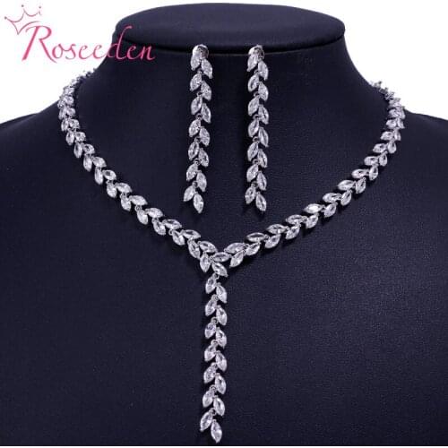 Elegant Colorful CZ Stone Costume Earrings Necklace Bride Jewelry Sets Women Wedding Party Accessories RE4282