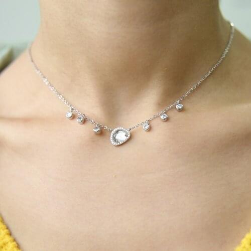 2020 NEW BLUE WHITE Stone Necklace Summer Elegant Choker Chain Bezel Cz Drop Elegant Stunning Fashion European Women Jewelry