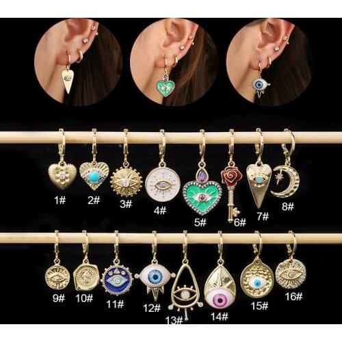 1Pc National Culture Style Eye Cz Hoop Zirconia Cartilage Earring for Women Ear Helix Piercing Jewelry Gauges Earrings
