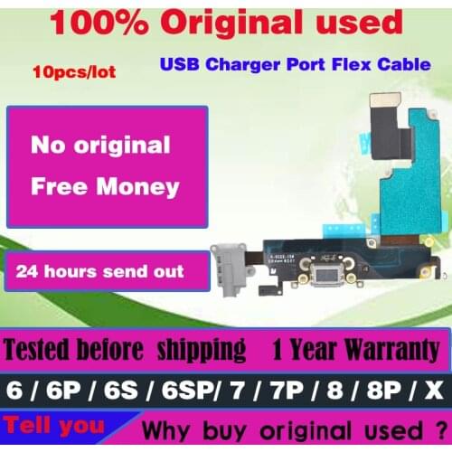 10PCS Original cellular charging connect For iPhone 6 6S 7 8 plus X USB Charger Port Dock Plug Flex cable with Mic Parts