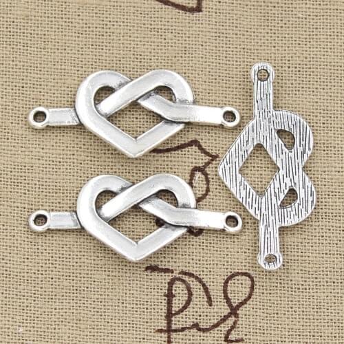 10pcs Charms Heart Knot Connector 38x17mm Antique Making Pendant fit,Vintage Tibetan Silver color,DIY Handmade Jewelry