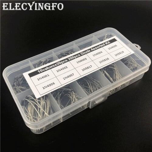 10Values x20 200pcs Rectifier Diode Schottky Assortment Electronic kit 1N4001~1N4007 1N5817 1N5818 1N5819 With storage Box