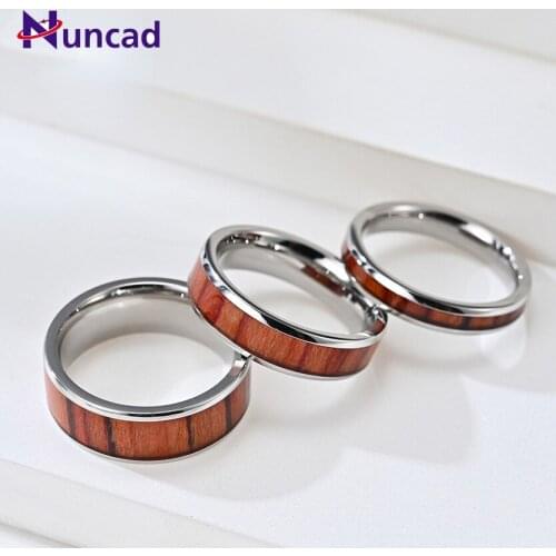 3mm 6mm 8mm Titanium Steel Inlaid with Wood and Wood Leather Ring Titanium Steel Ring Good Quality