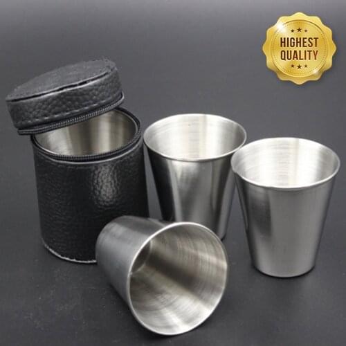 4Pcs Travel Outdoor Practical Stainless Steel Cups 30ml Shots Set Glasses For Whisky Wine Portable Set With Case Ideal Kitchen