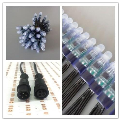 50pcs/set DC5V addressable 12mm WS2811 led smart pixel node,RGB full color;RGB 20AWG all Black wire,IP68;with 13.5mm pigtail