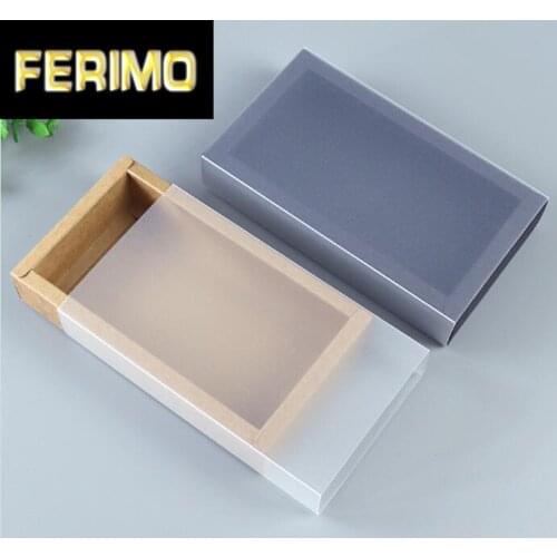 9 sizes,Frosted PVC Cover Kraft Paper Drawer Boxes DIY Handmade Soap Craft Jewel Box for Wedding Party Gift Packaging box,10pcs
