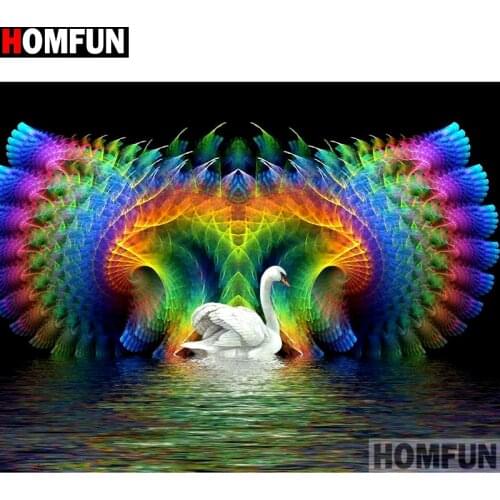 HOMFUN Diamond Painting Cross Stitch "BWhite Swan" Full Square Round Diy 5d Diamond Embroidery Picture Rhinestone Art A13861