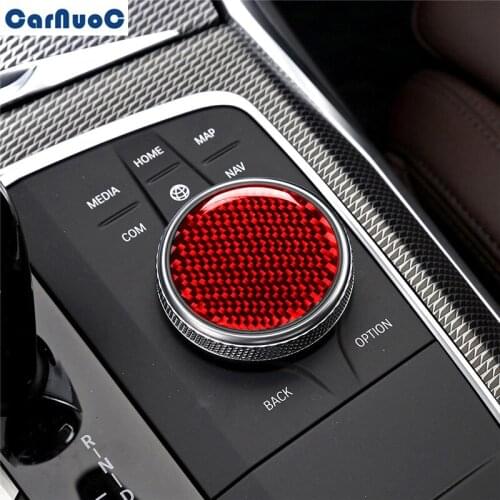 For BMW New 3 Series G20 G28 325li 330D 335 2019-2020 Car Multimedia Knob Panel Trim Decal Red Carbon Fiber Sticker Accessories