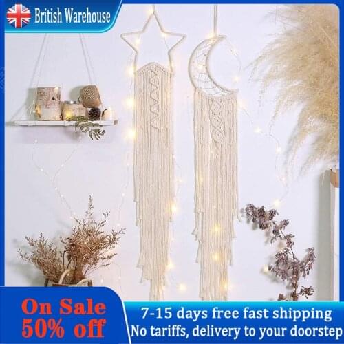 AYIYUN 2 Pcs Macrame Dream Catcher Woven Home Tapestry Moon Pendant Decoration Five-Pointed Star Wall Hanging Family Decoration