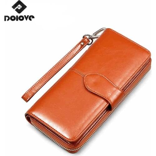 DOLOVE Brand Oil Wax Cowhide Leather Women Wallet Phone Pocket Purse Wallet Female Card Holder Lady Clutch Carteira Feminina