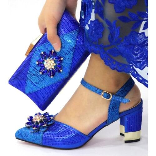 Doershow nice looking BLUE shoes and bag matching set italy 2021 designs for african shoes and bags wedding! STX1-4