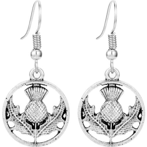 Dongsheng Scottish Thistle Flower Outlander Earrings Antique Silver Color Drop Dangle Oval Dangle Earrings For Women Girl