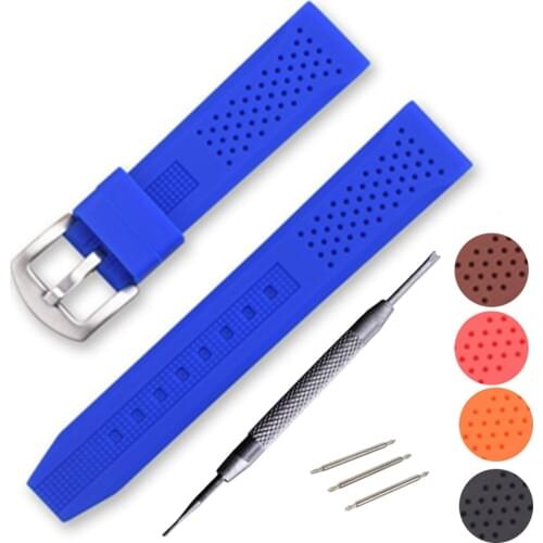 Breathable Soft Silicone Sport Watchband 16 18 20 22 24mm Rubber Diving Waterproof Men Bracelet Band Strap Watch Accessories