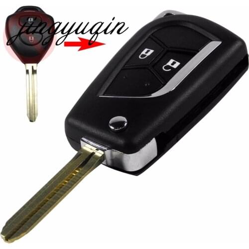 Jingyuqin 2 Button Blank Modified Flip Folding Key Shell for Toyota Camry Hilux Prado Alarm Fob Case