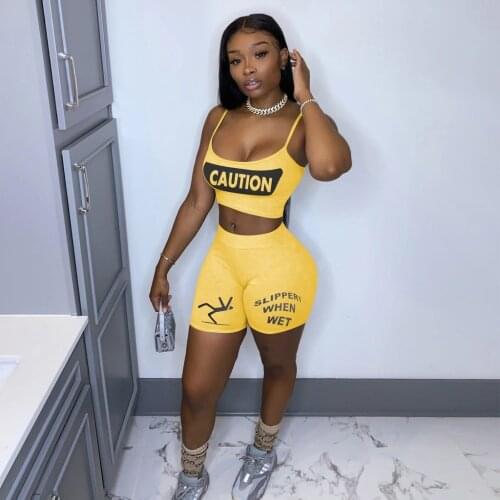 Imcute Two Piece Sets Women Outfits Letter Print Sexy Sling Sleeveless Crop Top Bodycon Shorts Pants Set Sportswear Clothes