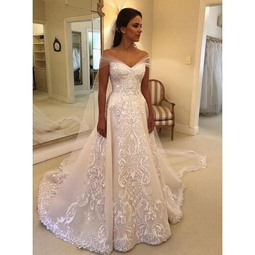 Beautiful elegant wedding dresses Boat Neck applique bride dress A-line wedding gowns 2020 vestido de noiva