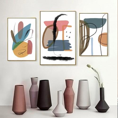 Creative Trendy Texture Abstract Geometric Brush Strokes Canvas Paintings Wall Art Poster Print Picture Living Room Home Decor