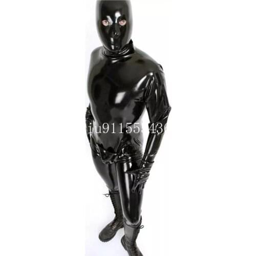 HandmadeFull Cover Latex Catsuit with Hood&Gloves Socks Bodysuit Halloween Costumes for Men
