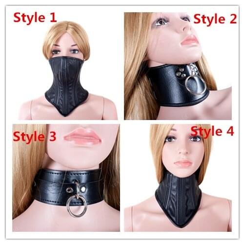 Hot Sale 4 Styles Black PU Leather Fashion Neck Collars Bdsm Fetish Cosplay Bondage Adult Sex Toys Sexy Game Products