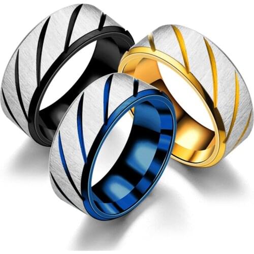 Fashion Rings Men Stainless Steel Jewelry Twill Ring Male Hand Decorations Accessories 8 MM Width Finger Ring Alloy anillos 2018
