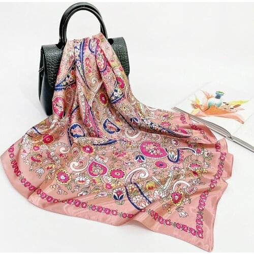 Fashion Scarves For Women Shawl Print Silk Satin Scarf Female Bandana 90*90cm Luxury Brand Square Shawls Scarfs For Ladies