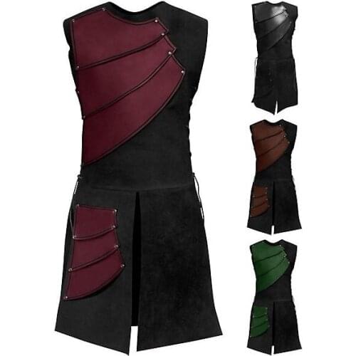 Mens Leather Vest Armor Medieval War Larp Knight Warrior Costume Armour Roman Archer Tabard Coat Cosplay Tunic Outfit For Adult