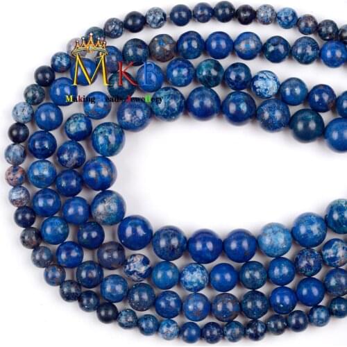 Natural Stone Blue Imperial Turquoises Round Jaspers Beads For Jewelry Making Diy Bracelet Necklace Findings 15" 6 8 10mm