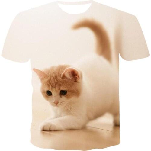 2020 new hot sale European style short sleeve 3D printed T-shirt, playful cat series top, factory direct sales