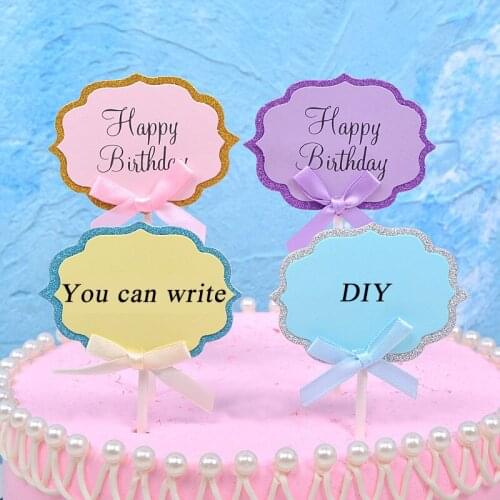 5Pcs Cake card can write a message The birthday cake was decorated with flags DIY paper plugins