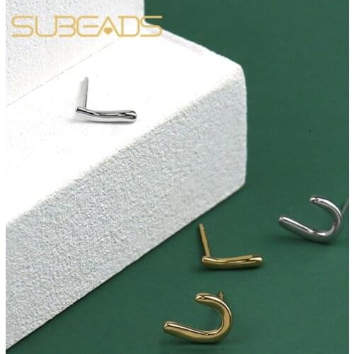 Real 925 Sterling Silver Asymmetry Letter Stud Earrings For Women Girls Simple Small Geometric Earrings Jewelry Ear Nail Gifts