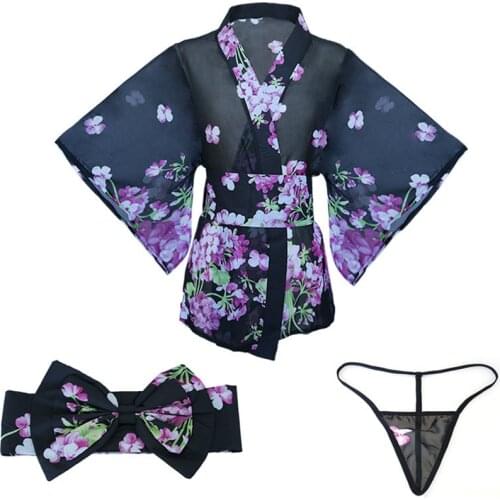 Sexy Japanese Kimono Dress Yukata Pajamas for Women Cosplay Maid Underwear Sleepwear Japan Fashion Style Clothing Set